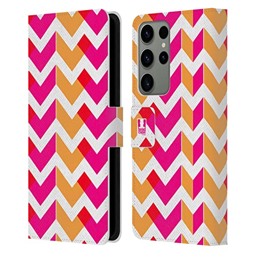 Étui portefeuille Galaxy S23 Ultra Head Case Designs en cuir avec motif zigzag néon orange et rose