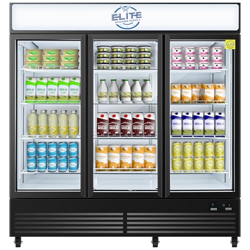 Commercial 3 Swing Glass Door Merchandiser Refrigerator, ETL Upright Display Fridge Cooler, 3 Section 72" W 62.5 cu.ft. Fan Cooling, Bottom-Mounted, Restaurant Kitchen Cafe CLG-1320BF