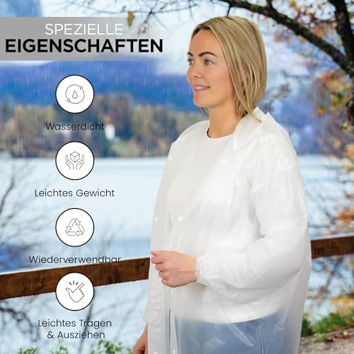 REDSTAR 2er Pack Regenmantel Damen und Herren – wasserfester Friesennerz, Regenponcho, Regencape, kompakt packbar, wiederverwendbar – lange Regenjacke mit großer Kapuze – Camping, Wandern,