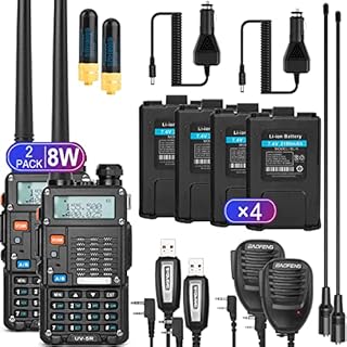 Ham Radio Walkie Talkie (UV-5R) UHF VHF Dual Band 2-Way Radio with Rechargeable Li-ion Battery Handheld Walkie Talkies Complete Set with Earpiece and Programming Cable (2 Pack)