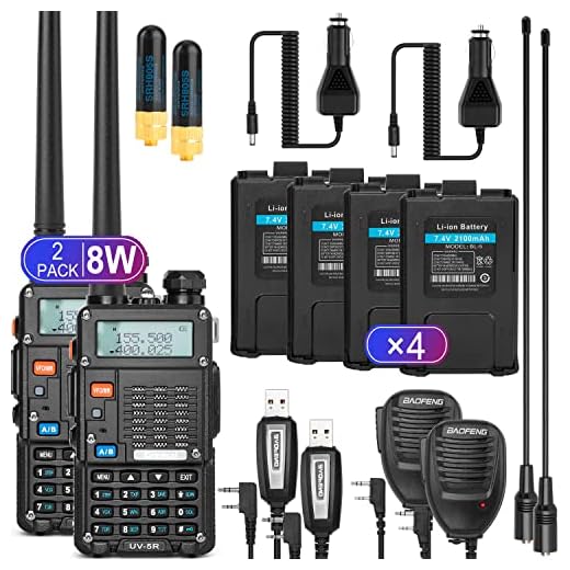 Ham Radio Walkie Talkie (UV-5R) UHF VHF Dual Band 2-Way Radio with Rechargeable Li-ion Battery Handheld Walkie Talkies Complete Set with Earpiece and Programming Cable (2 Pack)