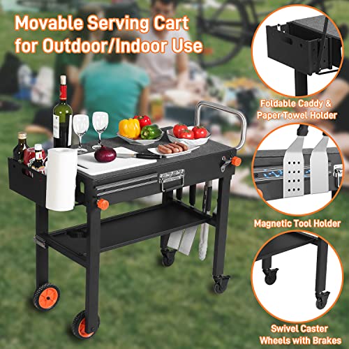 Portable Outdoor Grill Table, Folding Grill Cart Solid and Sturdy, Blackstone Griddle Stand Large Space, Blackstone Table with Paper Towel Holder, Grill Stand for Blackstones Griddle, Ninja Grills etc