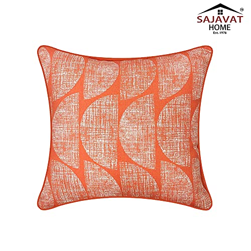 Image of SAJAVAT HOME CC448A Cotton Embroidery Cushion Cover (Pack of 1) Exclusive Edition 18x18 INCHES / 45x45 cm Off White (Orange, Cotton)