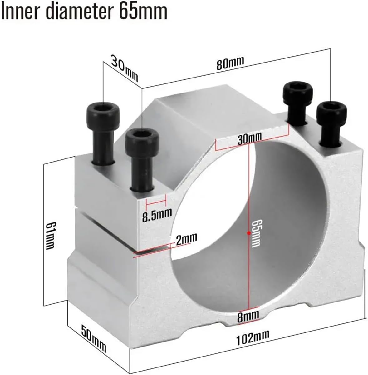 Engraving Machine Spindle Clamp Aluminium CNC Spindle Clamp Holder Fixture Inner Diameter 52mm 65mm 80mm Z Axis Mount Motor Bracket for 800W 1.5KW 2.2KW Router(Inner Diameter 52mm)