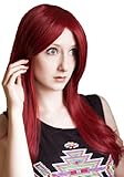 Prettyland Damen C587 lange Perücke Brombeere Rot 60cm voluminös Party Anime Glatt Red Wig
