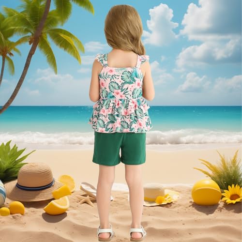 Image of Toddler Girls St Patricks Outfits Sleeveless Ruffle Bowknot Dress Top Baby Floral Tops and Shorts Pants Sets