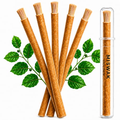 Image of Miswak Sticks for Teeth Pack of 6 with Holder, Natural Toothbrush for Healthy Gums, Teeth and Fresher Breath, Supports Teeth Whitening, Organic Wooden Vacuum Sealed Sticks
