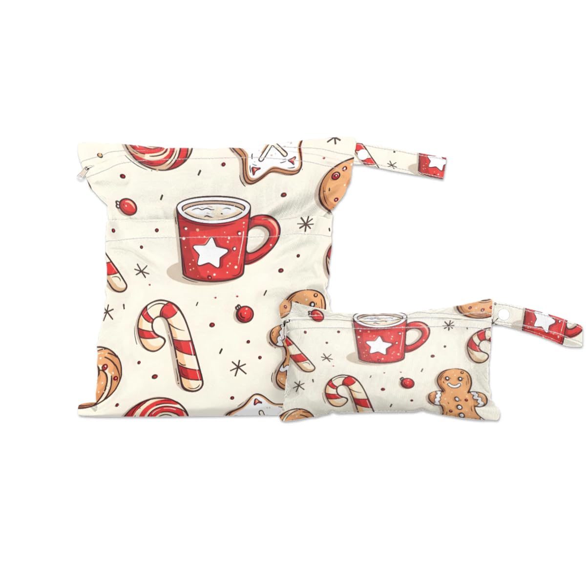 2pcs Cloth Diaper Wet Dry Bag with Two Zipper Pocket Waterproof Storage Bag Travel Laundry Bags, Beach, Pool, Breast Pump Parts, Gym Bag for Swimsuits & Wet Clothes for Baby (Christmas Happy Elements)