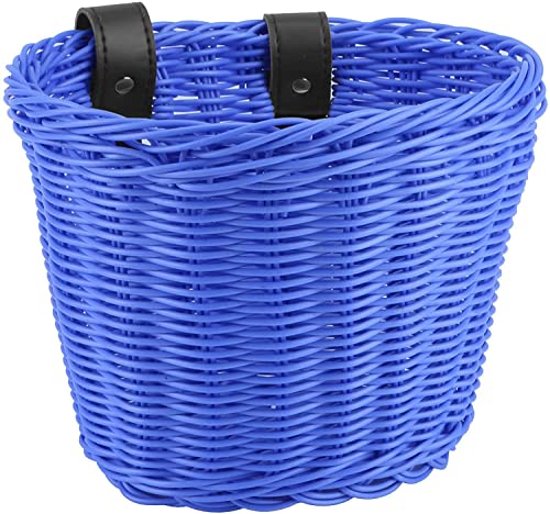 Fahrradkorb für Kinder, SILARLAIT Kinderfahrradkorb Vorne Geflochten aus Kunststoff mit Lederriemen, Abnehmbar, Fahrradkorb Lenker für Kinder, Kinder Fahrrad Zubehör Cover