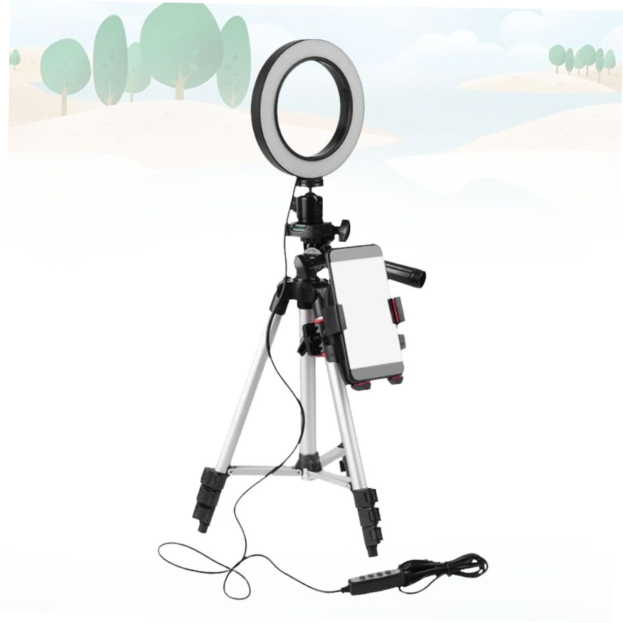 Zerodeko Luce ad Anello LED Supporto per Telefono e Treppiede per Selfie Video Streaming e Trucco e Dimmerabile Alimentato Tramite USB Colore Casuale