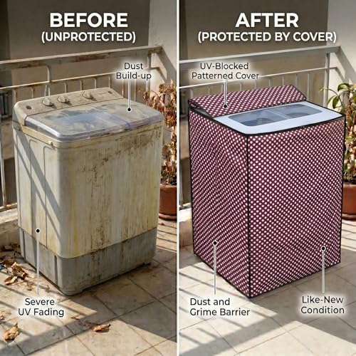 Image of DREAM CARE Waterproof & Dustproof Washing Machine Cover Top Load & Semi Automatic Suitable for 7 kg, 7.2 kg, 7.5 kg (83 x 95 x 51 cms)