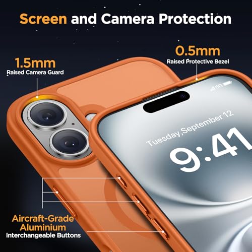 Image of Miracase Magnetic Series for iPhone 16 Case [Compatible with MagSafe] Military-Grade Protection, Anti-Fingerprint, Slim Phone Case for iPhone 16 6.1 inch - Orange