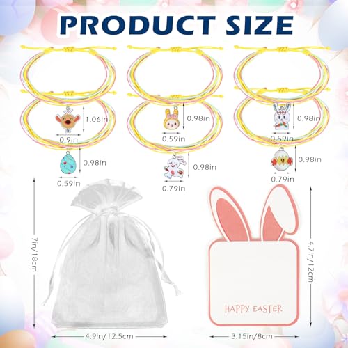 24 Sets Easter Bracelets with Cards, Happy Easter Gifts for Girls Women String Bracelets Bulk Cute Adjustable Bunny Egg Charm Bracelets for Teens Easter Basket Stuffers Jewelry3