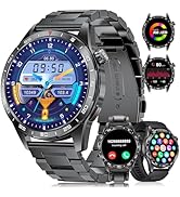 SUNKTA Montre Connectée Homme Pour Android IOS Avec Lampe De Poche LED 1,43" AMOLED Smartwatch Appel Bluetooth Rond 530 MAh Argent Acier,Moniteur De Fréquence Cardiaque/Sommeil, Calories, Podomètre