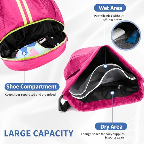 Image of JELUTAR Drawstring Backpack Gym Bag with Shoes Compartment, Rose