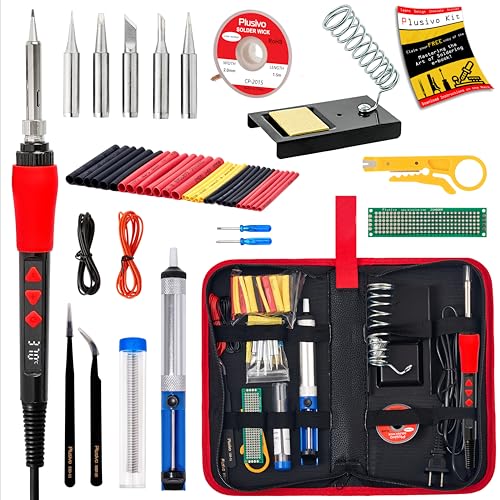 Soldering Iron Kit, 60W LED Display Digital Solder Pen, 5pcs Replaceable Tips, 21-in-1 Fast Heating with Solder Wire, Stand, Desoldering Pump, Wire Stripper, for Electronics Repair Hobby DIY 120V