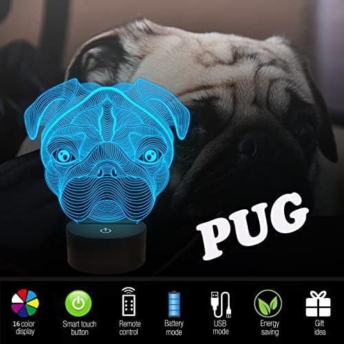 Pug 3D lamp,3D Night Light for Boys Girls Table Desk Lamp 7 Color Change Decor Novelty Lamp - Perfect Gifts Birthday Festival Christmas for Baby Teens Friends Birthday Xmas Present