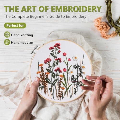 Image of Santune 3 Pack Embroidery Kit for Beginners, Needlepoint Cross Stitch Kits for Adults,Needle Point Sets with Stamped Wild Flower Pattern Stitch Video Tutorial