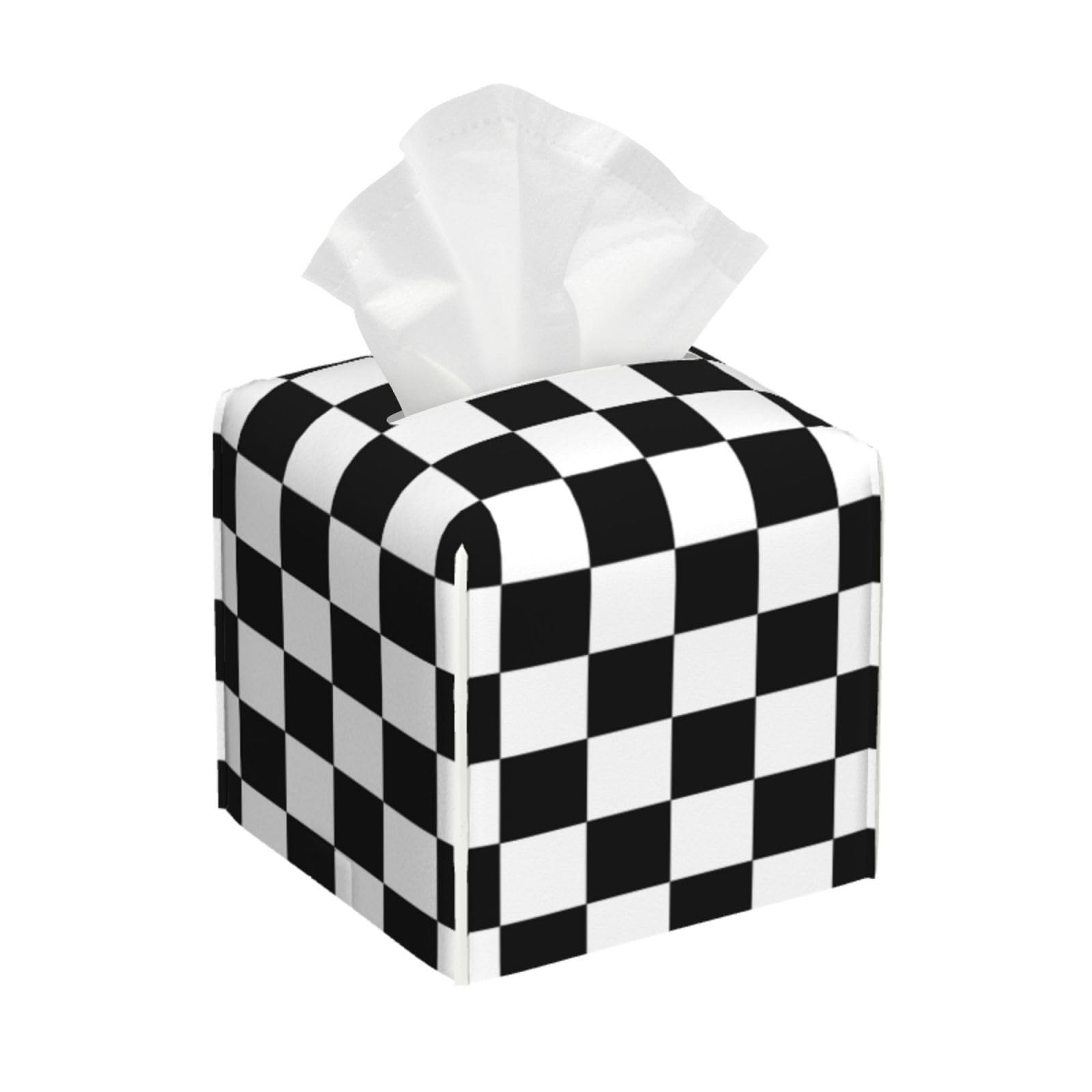 Square Tissue Boxes 5.2"x5.2"x5.2" Black Checkered Tissue Holder Decor for Bathroom/Vanity Countertop/Home/Car/Office