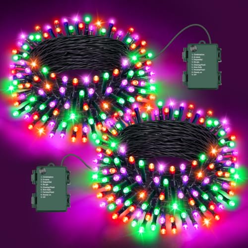 FFZZKJ Halloween Lichterkette Batterie Insgesamt 100LED 10M mit Timer 8 Modi Wasserdicht Lichterkette Außen Innen 50LED*2 5M*2 für… – Ansicht 1