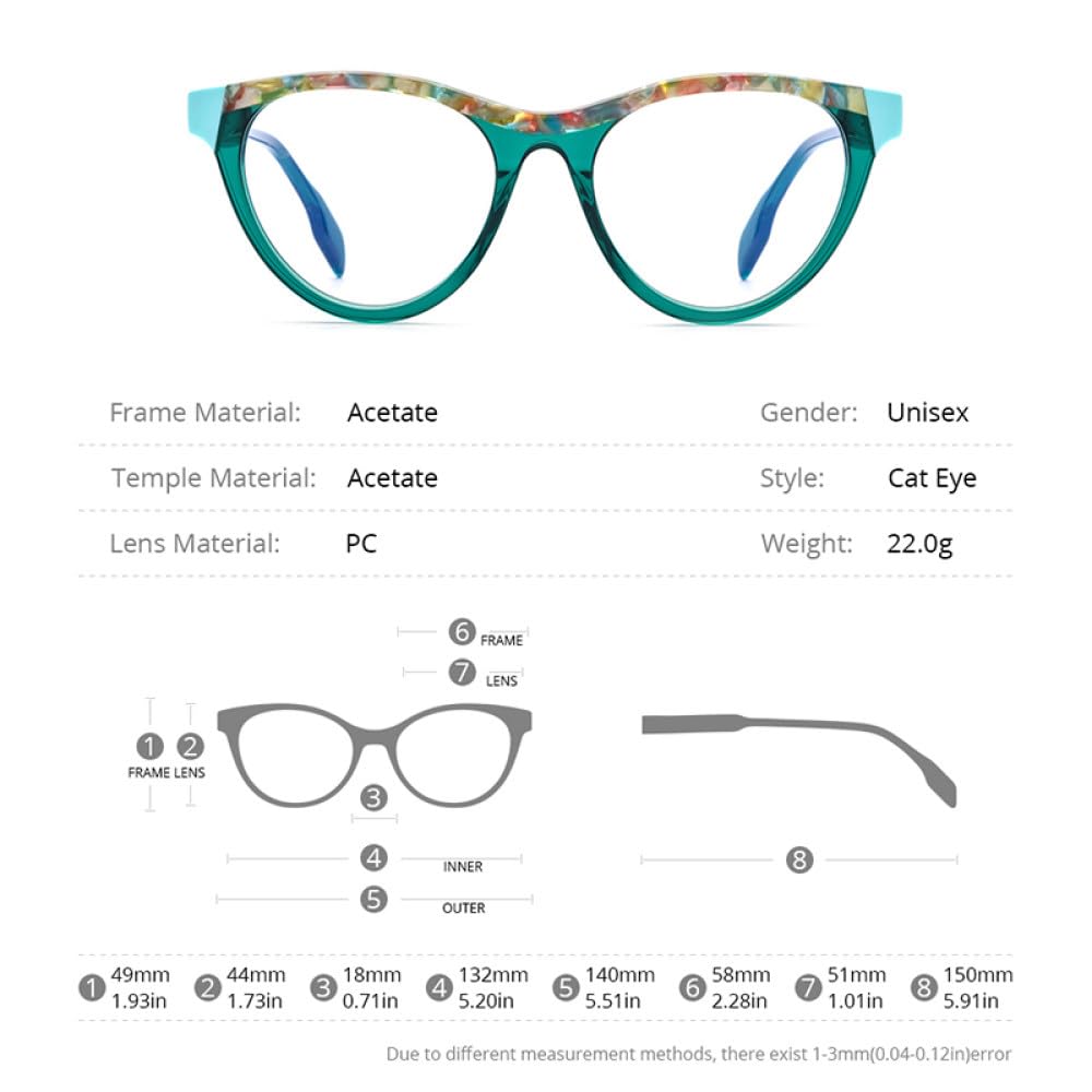 MUTYNE Mehrfarbige Acetat-Brillenfassung für Damen, Cat-Eye-Brille, Damen-Brillenbrille