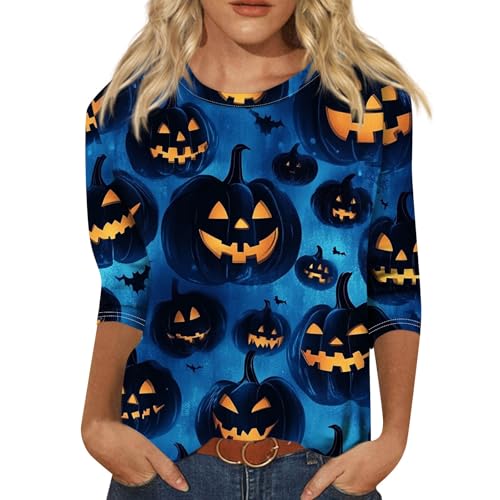 Cute Funny Halloween Shirts for Women Plus Size 3/4 Length Long Sleeve Womens Tops Witch Gothic Renaissance Shirt