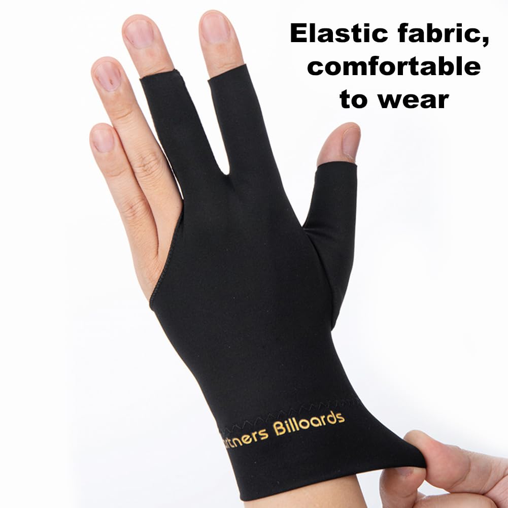 Lot De 3 Gants De Billard à 3 Doigts – Respirants, Antidérapants, Pour Hommes Et Femmes – Noir, Rouge, Bleu