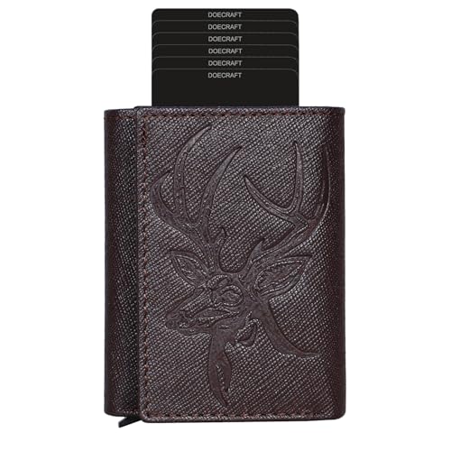 Image of Men's Genuine Leather RFID Wallet | Premium Slim Red Wallet for Men with Deer 3D Print | 8 Card Slots Secure and Durable | Casual Stylish | Formal & Gifting Use, Silver (Safiano /Brown)