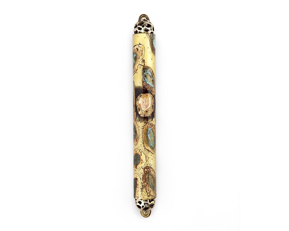 Handmade Turquoise Eyes Mezuzah Case. Jewish house blessing