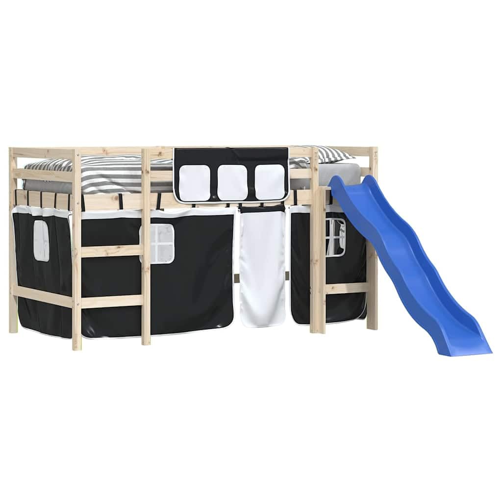 Cortinas para cama alta, color blanco y negro, poliéster 100% resistente, juego de 6 piezas con bolsillos de almacenamiento y alzapaños para habitación infantil