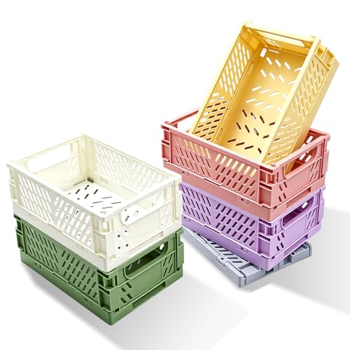 Körbe Aufbewahrung 6 Stücke Klappbox Klappboxen Faltbar Stabil 15 x 10 x 5 8cm Aufbewahrungskorb Klappkorb Klein Klappkiste Plastik Klappkisten für Büro Küche Bücherregal