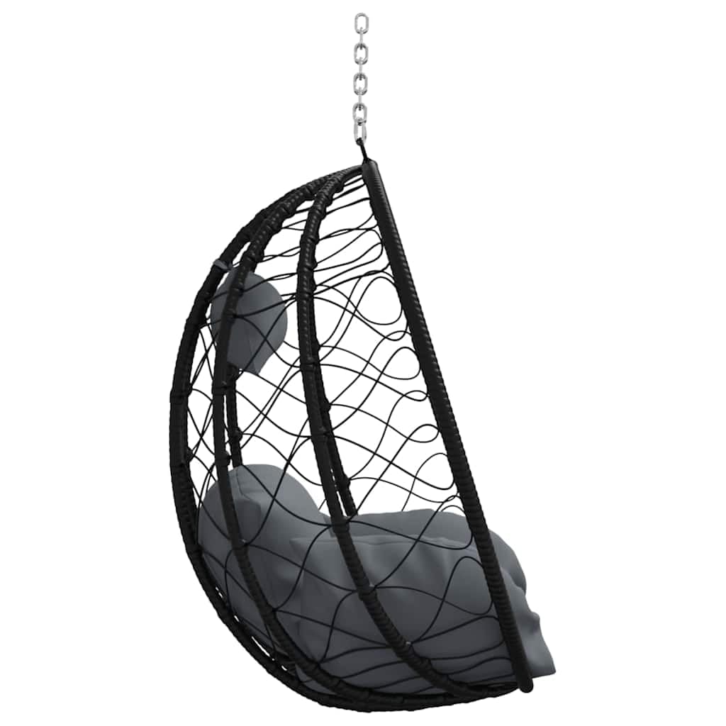 Silla de huevo colgante de polirratán antracita ergonómica 91,5 x 54,5 x 107 cm plegable con cojín y reposacabezas para jardín, balcón, terraza, exterior, relajarse y columpiarse