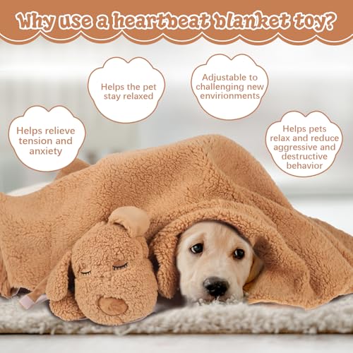 IFOYO Cobertor de batimento cardíaco para filhotes, bicho de pelúcia para alívio da ansiedade do cac