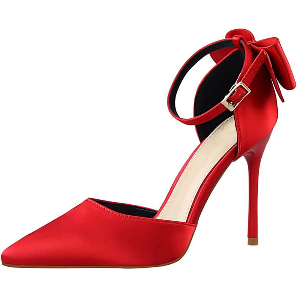 Hyfzxwx Women's C Pointed Toe Ankle Strap Pumps With Bow Stiletto Sandals For Lace Toe Pumps Dress Party Sandals Sexy/C/35Eu