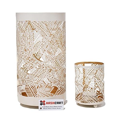 Hashcart Traditional Tea Light Candle Holder | Metal Candle Light Holder Set | Designer Votive Candle Holder Stand | White Votive Tea Light for Home Living Room & Office - Set of 2