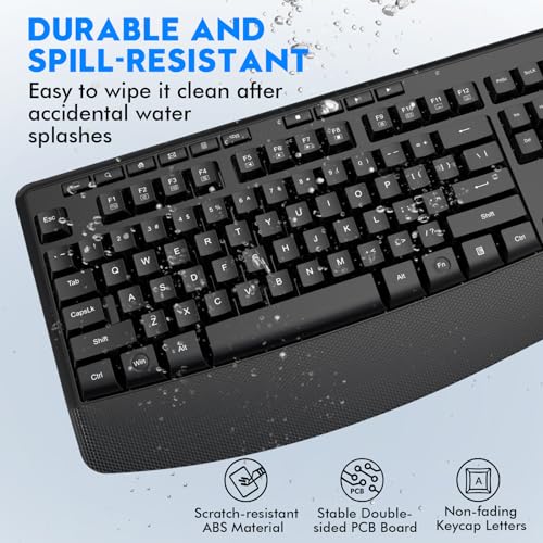 Image of Wireless Keyboard and Mouse Combo, Full Size Ergonomic with Wrist Rest
