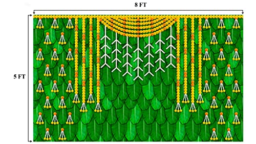 Image of Banana Leaf Design Backdrop Decoration Pooja Cloth (5 * 8 FT) (Banana 13)