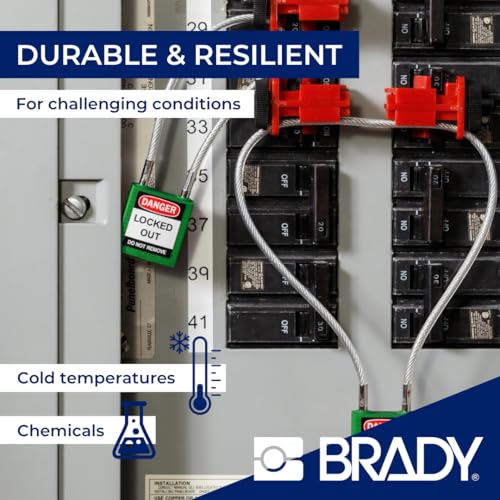 Brady Lucchetto Con Cavo Compatto Confezione Da 1 - Lucchetto Di Sicurezza Lockout Tagout - Chiavi Diverse - 32Mm X 35Mm X 16Mm - Lunghezza Del Cavo 400Mm, Blu - 5