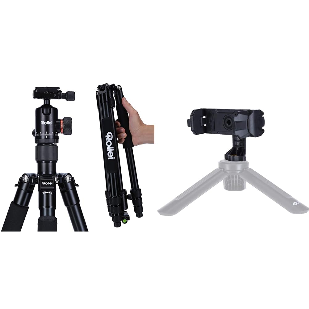 Rollei C5i - kompaktes, leichtes, Allround Fotostativ aus Aluminium & Smartphone-Halterung II, professionelle Handy-Halterung