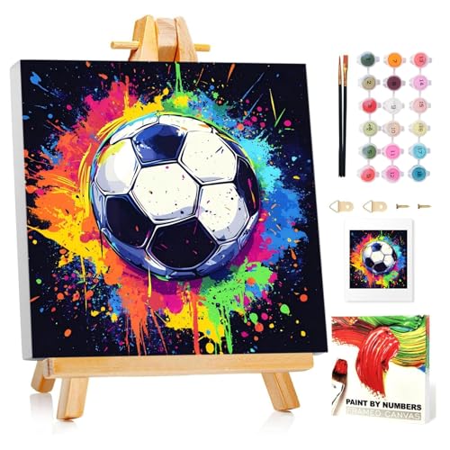 Mandun Paint by Numbers Kit for Kids with Frame Soccer Paint by Numbers Ages 4-8-12 Craft Kts for Kids for Wall Art Decor Gifts 7.8x7.8 inch (with Frame Easel)