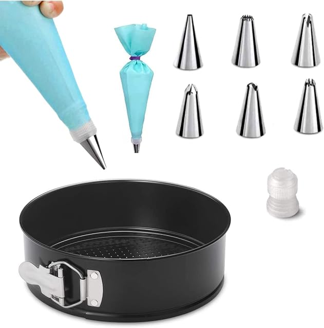 PAPA'S MALL 8 Inches Cake Tin with 8Pcs Nozzles Set, 20cm Springform Cake Tins for Baking, Loose Base Cheesecake Tin Best for Layer Cakes, High-Temperature Resistant, Non-Stick