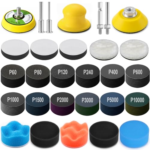 Image of 137PCS 2 Inch Sanding & Polishing Kit, Hook and Loop Backing Pads for Drill | 60-10000 Grit Wet Dry Sandpapers, Sanding Pads for Headlight Restoration, Detail Polishing for Car Wood Metal Resin Jewelry