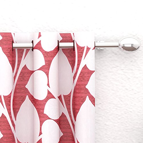 Image of Story@Home Combo Set of 2 Piece Modern Polyetser Eyelet Floral Pattern Ringtop Printed Door Curtains - 7 Feet, Red