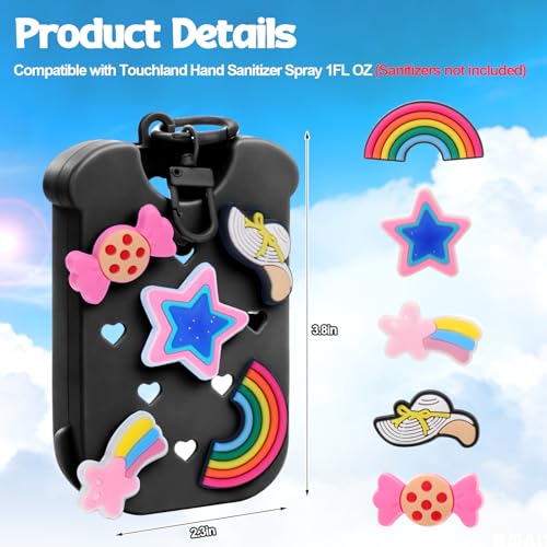 Image of Mity rain Hand Sanitizer Spray Case Compatible With Touchland, Cute Silicone Hand Sanitizer Holder Keychain with 4 Charms, Portable Refillable Sanitizer Accessory, Gift for Women And Teens