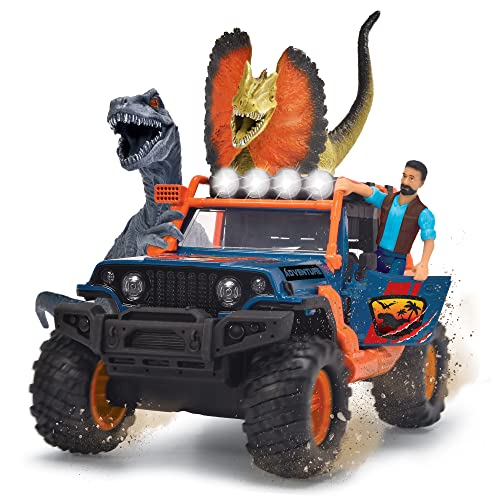 Dickie Toys - Dino Commander (40 cm) - Spielzeug-Auto „Jeepster Commander inkl. Anhänger mit Figur Plus 2 Dinosaurier - Spielzeug für Kinder ab 3 Jahren, Mehrfarbig, 203837024