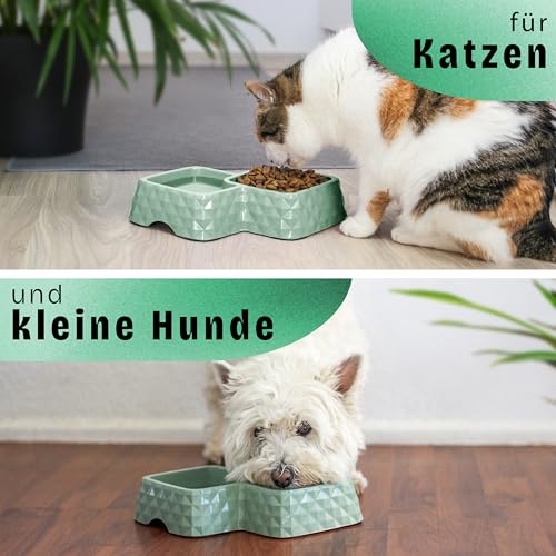 ne&no® Bambus-Doppelnapf rutschfest für Katzen und kleine Hunde -bis 400g Futter + 350ml Wasser Inhalt- Katzen Fressnapf - Hundenapf Bambus - Trinknapf Katze