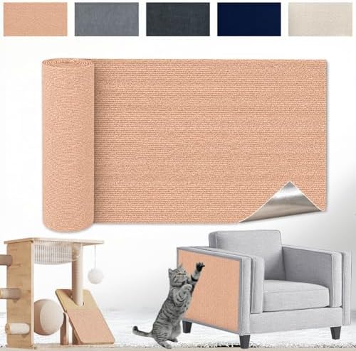Kratzmatte Katze Selbstklebend - Kratzschutz Sofa Anti Kratz Folie Kratzwand für Katzen Frei DIY Geschnitten 30x200CM Khaki