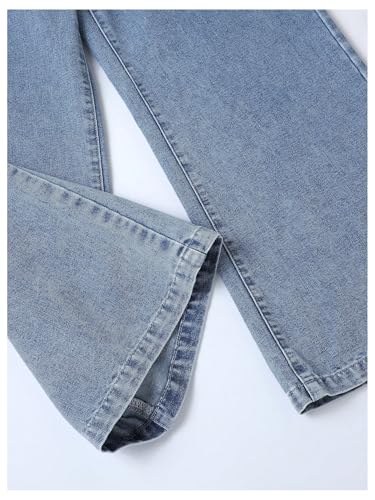 OYOANGLE Girl's Wide Leg Denim Jeans Elastic Waist Button Front Baggy Pants with Pockets4
