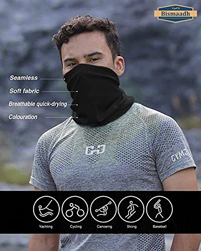BISMAADH Unisex Seamless Stretchy Bandanas Multi-Purpose Balaclava Headband Scarf for Outdoor, Sports, Dust Protection Black 1