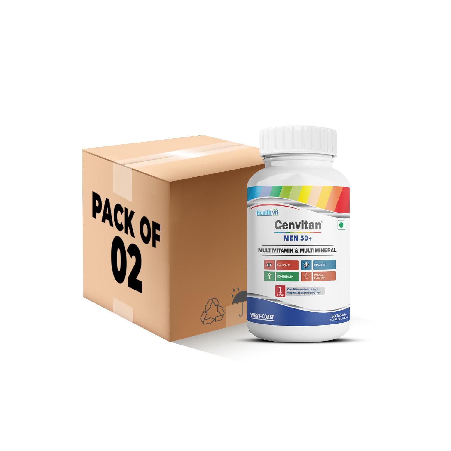 Cenvitan Men 50+ Multivitamins and Multimineral 25 Nutrients (Vitamins and Minerals) | Eye Health, Immunity, Bone Health and Muscle Function – 60 Tablets (Pack of 2)